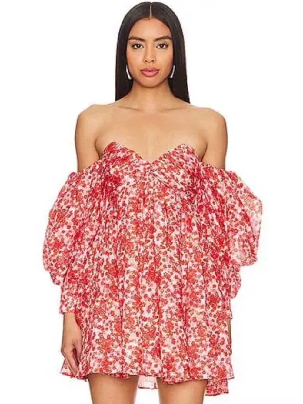 Bardot Lani Mini Off-Shoulder Floral Mini Dress Pink Red White Print Never Worn - Picture 7 of 9